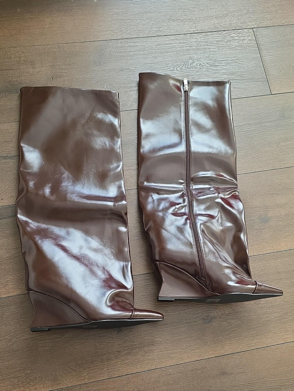 Azalea Wang Kenya Brown Knee High Wedge Boot